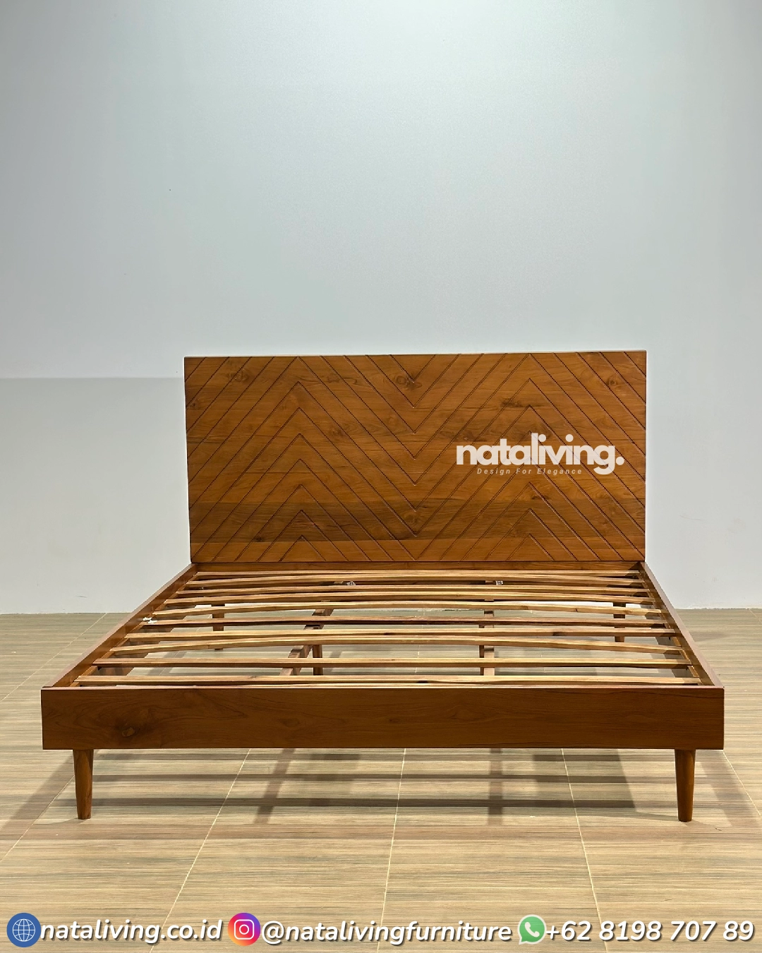 Nayara Dipan Jati – Tempat Tidur Jati Minimalis Headboard Chevron Jepara - Image 4