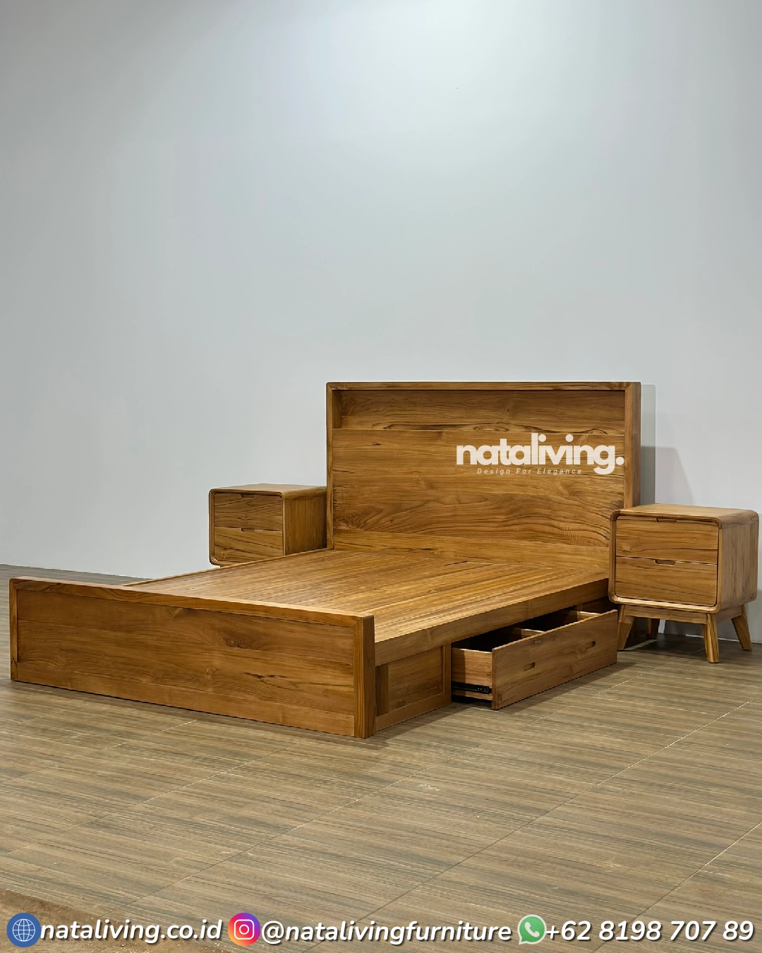 Tempat Tidur Jati Minimalis Modern – Dipan Jati Jepara Set Nakas - Image 4